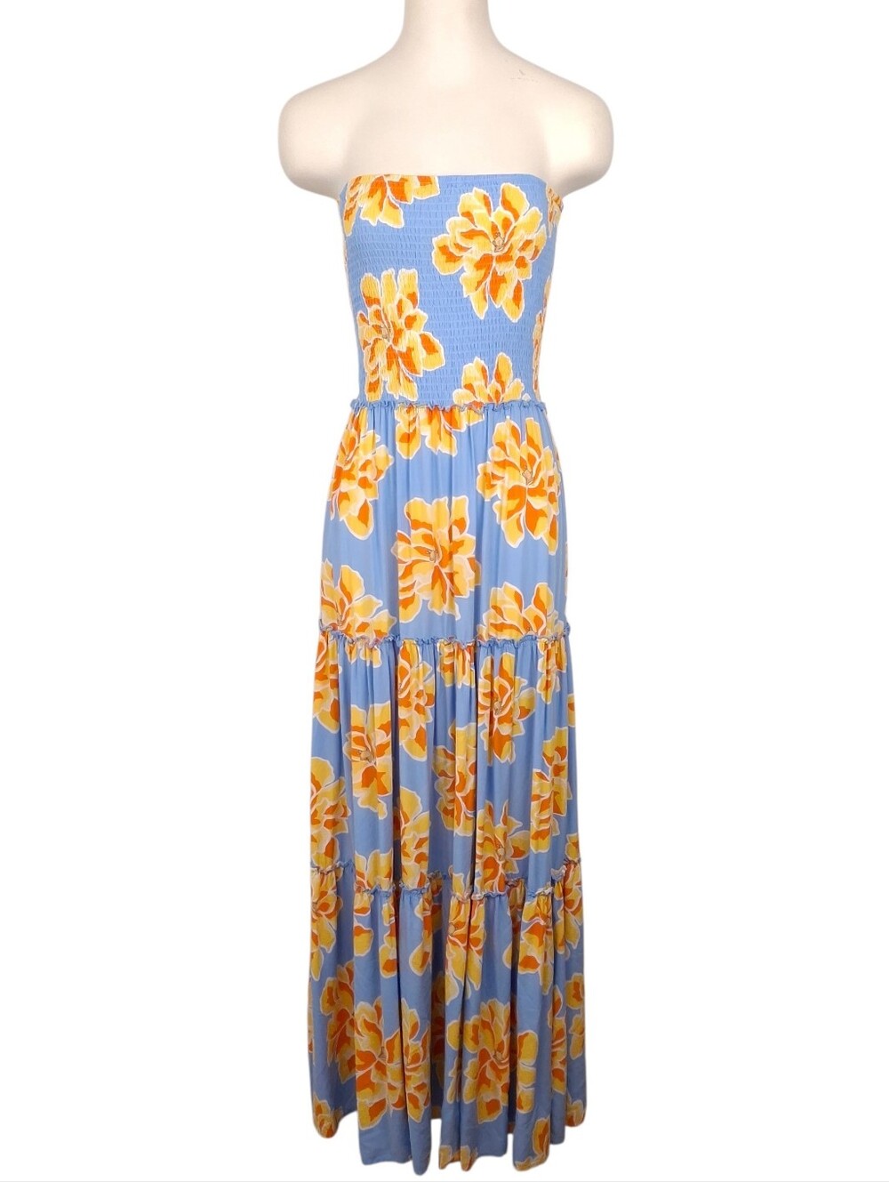 Anthropologie Abel the Label smocked strapless tiered maxi dress floral beach